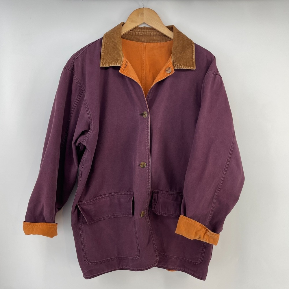Vintage Barn Coat Chore Jacket Women XL Canvas Corduroy Collar Reversible Preppy - Picture 2 of 16